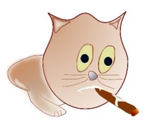 Kat met sigaar in de mond tekening