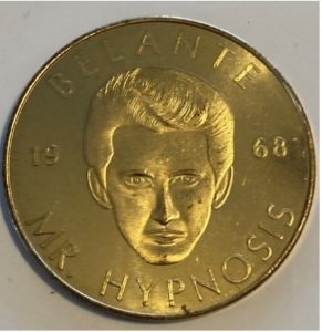 Photo of coin with head and text mr. hypnosis