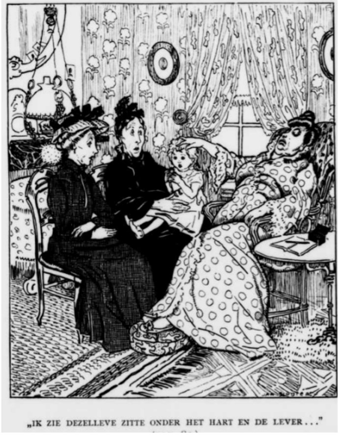 pen drawing women with child and sick woman
