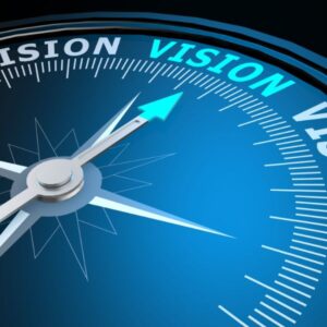 Visualisatie kompas met de woorden missie en visie