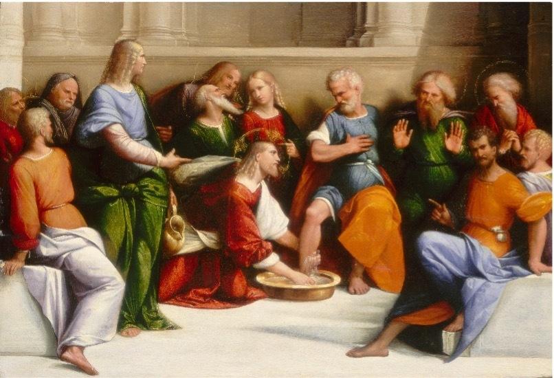 Schilderij van Christus die voeten van discipelen wast