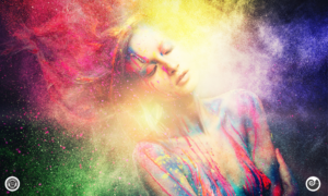 Visual van Light Body Kwantum hypnose een vrouw met kleuren licht omgeven