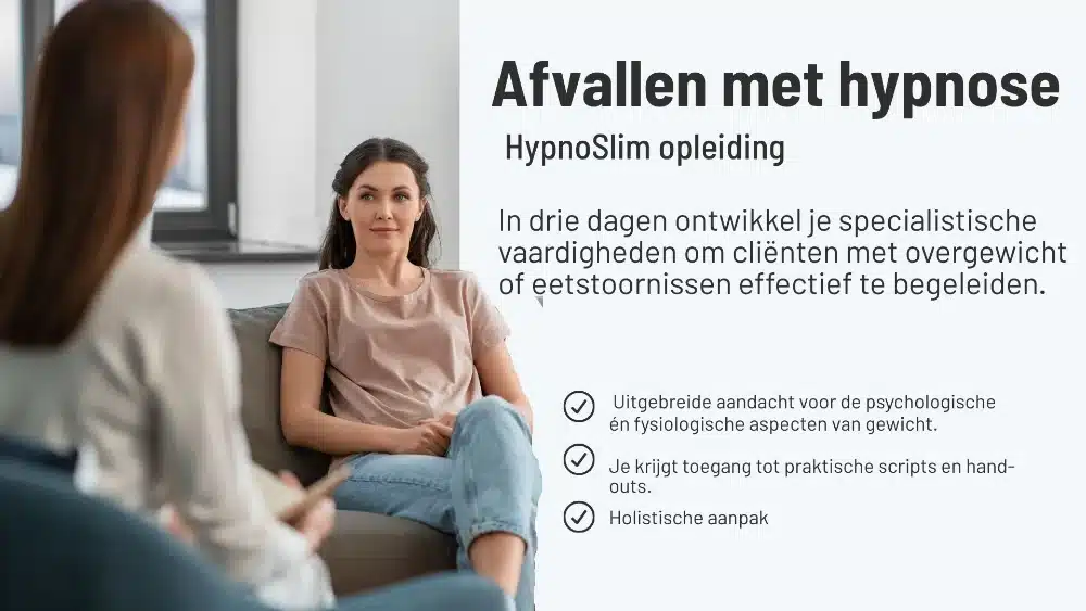 Afvallen met hypnose op afbeelding hypnotherapeut met client