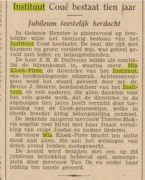 Screenshot van artikel over Coué