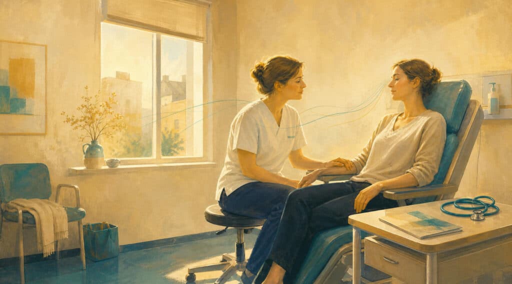 Medische handelingen ondersteunt door hypnose is uitgelegd in de brochure medische hypnose