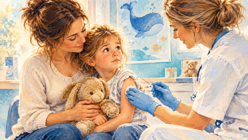 Prikangst bij kinderen verminderen vusyak van een arts die een prik toedient bij een klein kind